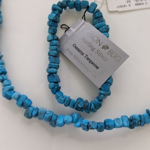 FASHION BUG Lot (2) Turquoise Chip Sterling Silver Necklace & Stretch Bracelet - Picture 2 of 4